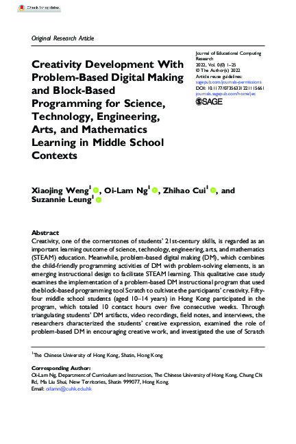(PDF) Creativity Development With Problem-Based Digital Making and ...