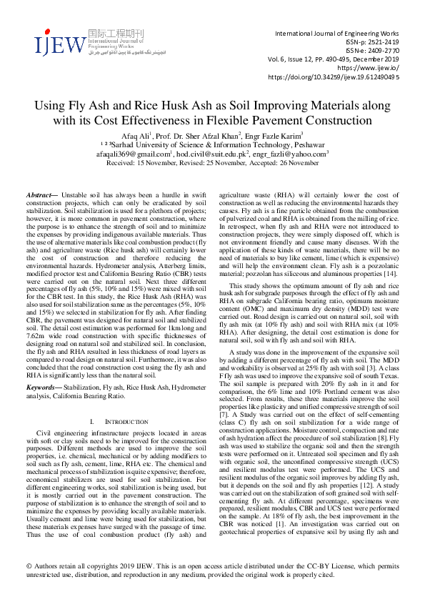 (PDF) Using Fly Ash and Rice Husk Ash as Soil Improving Materials along ...