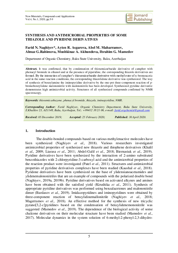 (PDF) SYNTHESIS AND ANTIMICROBIAL PROPERTIES OF SOME THIAZOLE AND ...