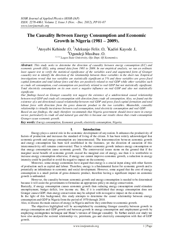 (PDF) The Causality Between Energy Consumption and Economic Growth in ...