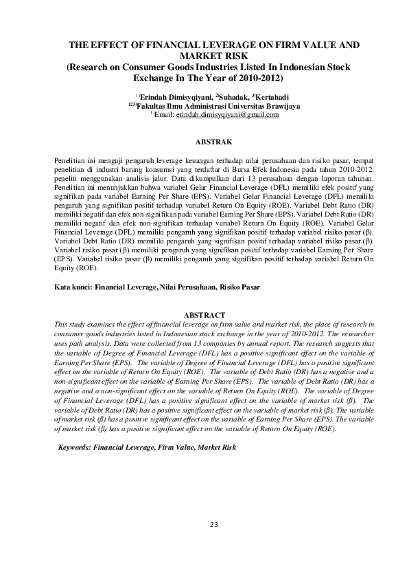(PDF) THE EFFECT OF FINANCIAL LEVERAGE ON FIRM VALUE AND MARKET RISK ...