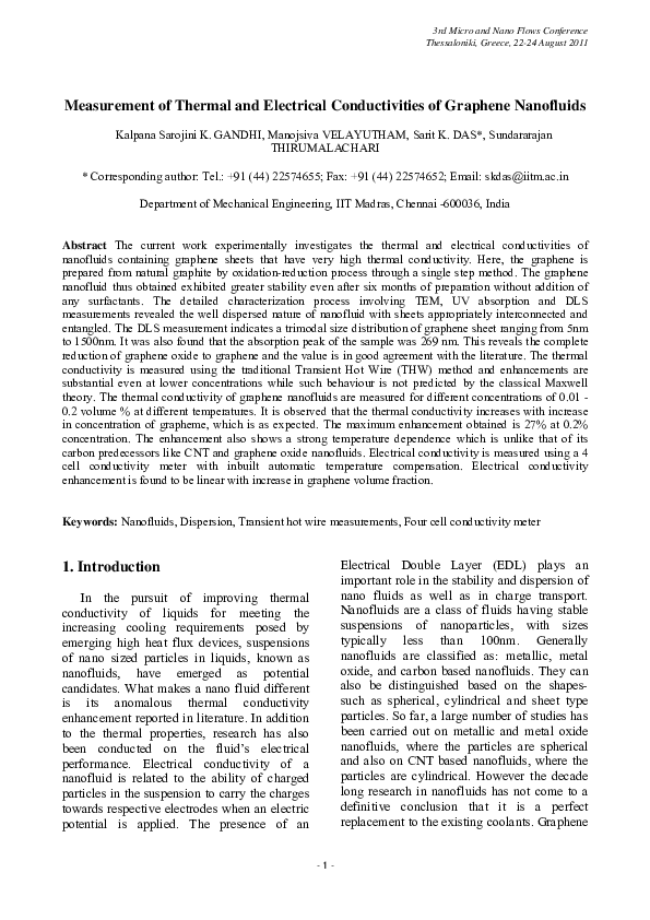 (PDF) Measurement of thermal and electrical conductivities of graphene ...