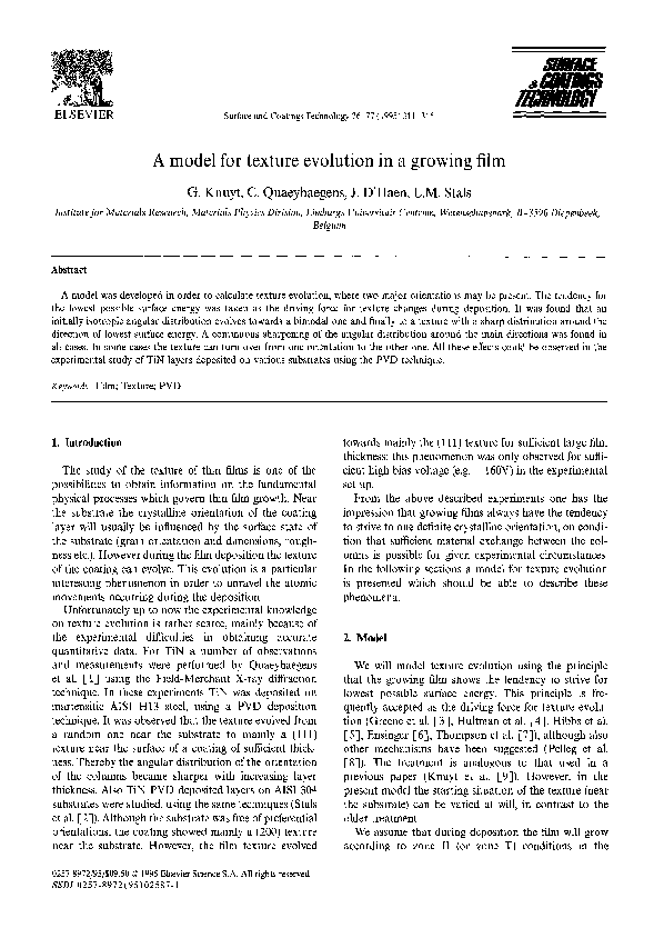(PDF) A model for texture evolution in a growing film