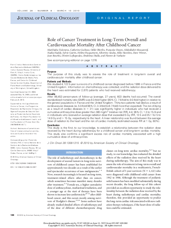 (PDF) Role of Cancer Treatment in Long-Term Overall and Cardiovascular ...