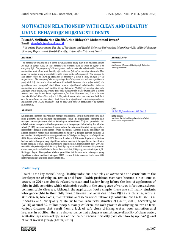 (PDF) Motivation Relationship with Clean and Healthy Living Behaviors ...