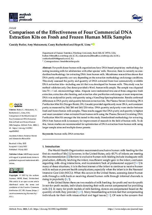 (PDF) Comparison of the Effectiveness of Four Commercial DNA Extraction ...