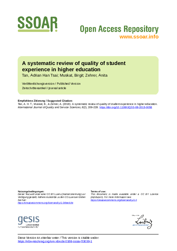 (PDF) A systematic review of quality of student experience in higher ...
