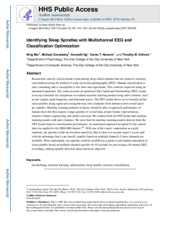 (PDF) Identifying sleep spindles with multichannel EEG and ...