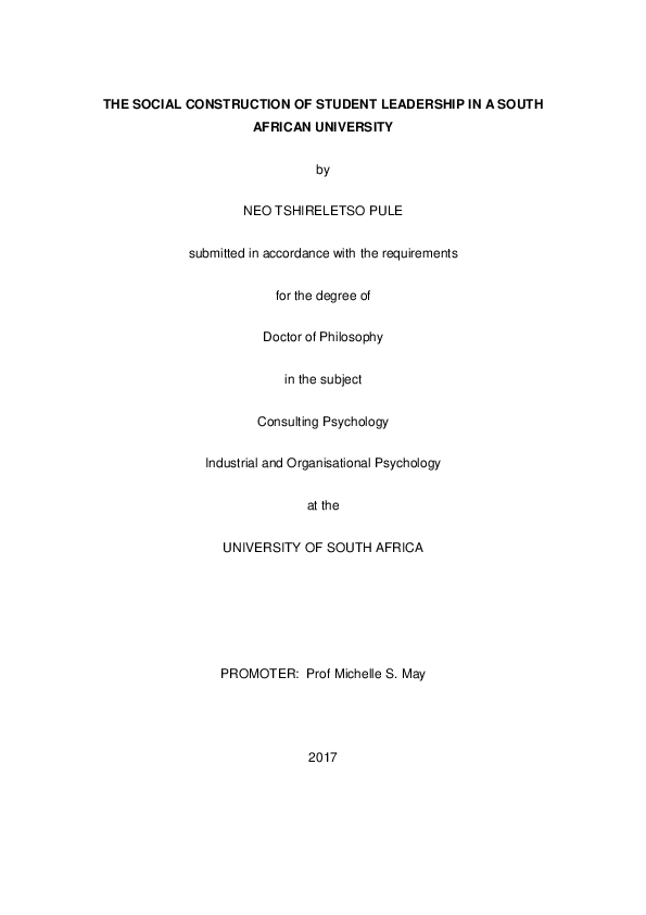 (PDF) The social construction of student leadership in a South African ...