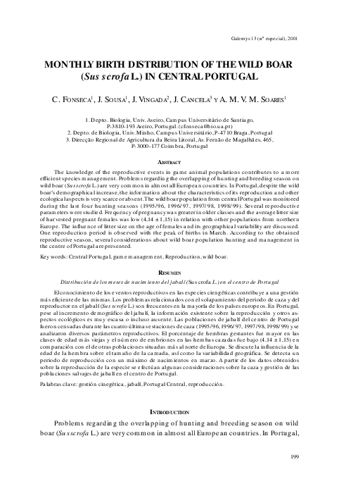 (PDF) Monthly birth distribution of the wild boar (Sus scrofa L.) in ...