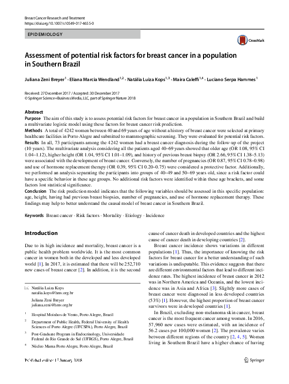 (PDF) Assessment of potential risk factors for breast cancer in a ...
