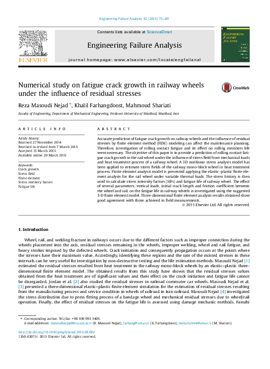(PDF) Numerical study on fatigue crack growth in railway wheels under ...