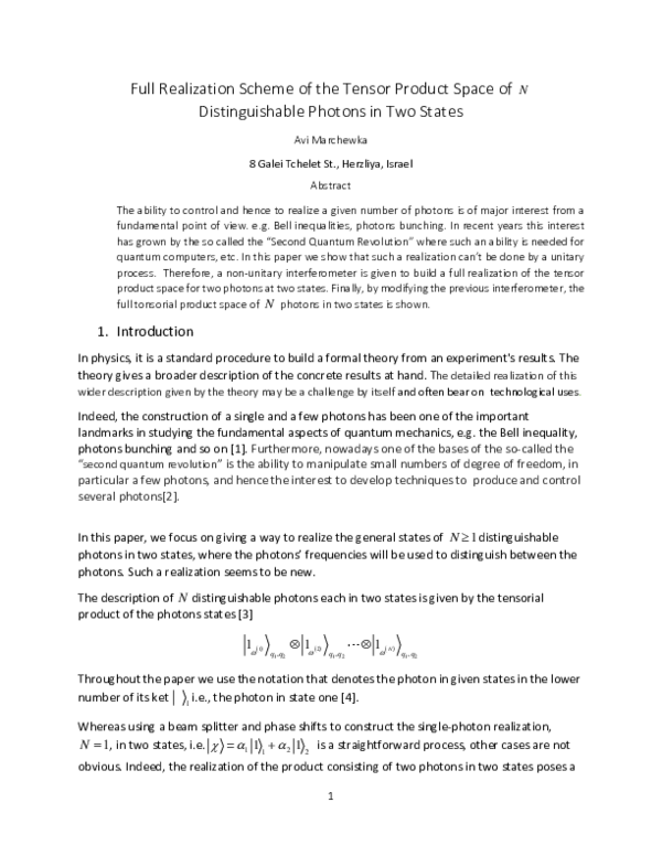 (PDF) Full Realization Scheme of the Tensor Product Space of N ...