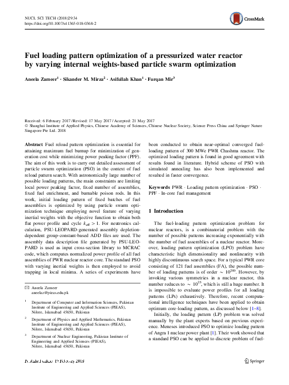 (PDF) Fuel loading pattern optimization of a pressurized water reactor ...