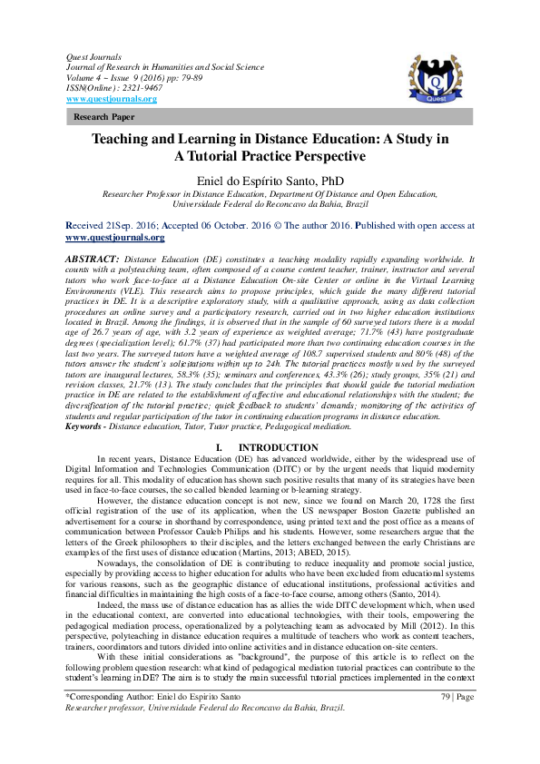 (PDF) Teaching and Learning in Distance Education : A Study in A ...