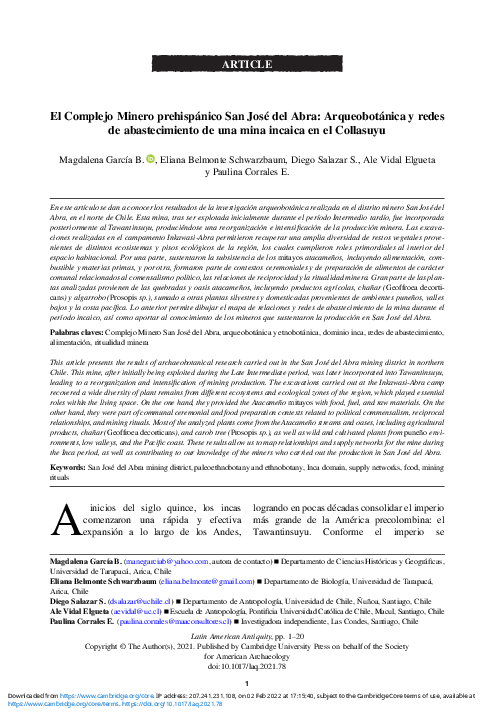 El Complejo Minero prehispánico San José del Abra: Arqueobotánica y redes de abastecimiento de una mina incaica en el Collasuyu