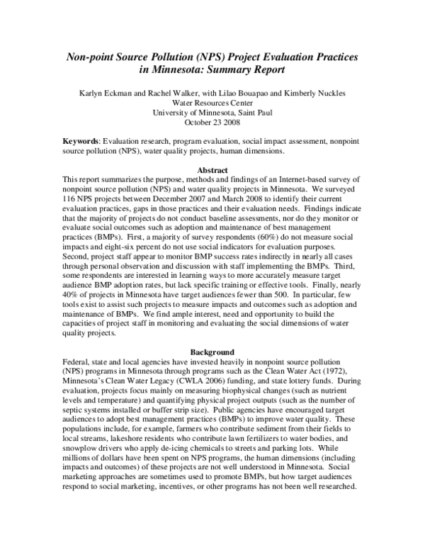 (PDF) Non-point Source Pollution (NPS) Project Evaluation Practices in ...