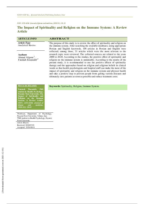 (PDF) The Impact of Spirituality and Religion on the Immune System: A ...