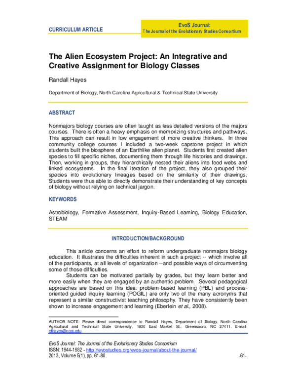 (PDF) The Alien Ecosystem Project: An Integrative and Creative ...