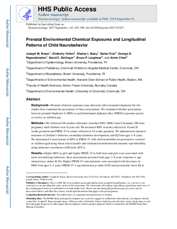 (PDF) Prenatal Environmental Chemical Exposures and Longitudinal ...