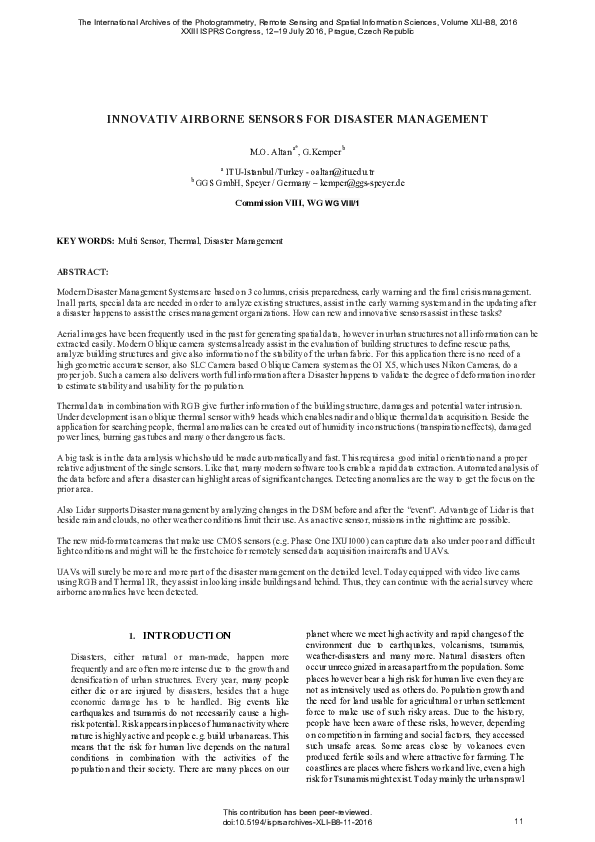 (PDF) Innovativ Airborne Sensors for Disaster Management