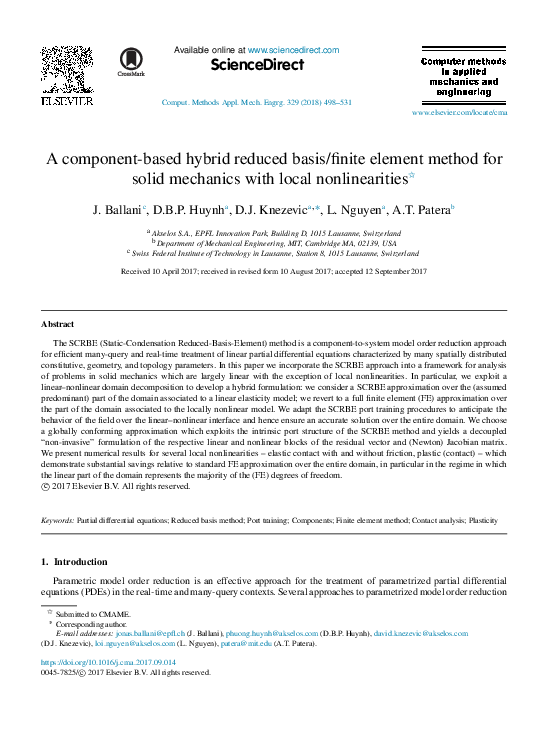 (PDF) A component-based hybrid reduced basis/finite element method for ...
