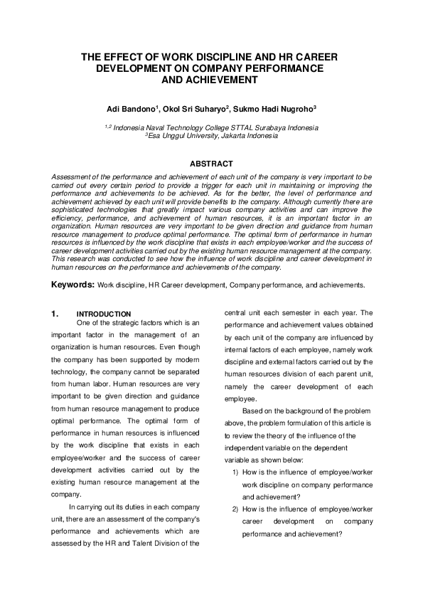 (PDF) The Effect of Work Discipline and HR Career Development on ...