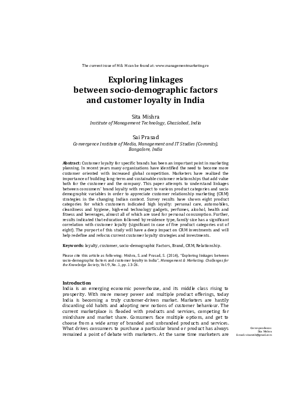 (PDF) Exploring Linkages between Socio-Demographic Factors and Customer ...