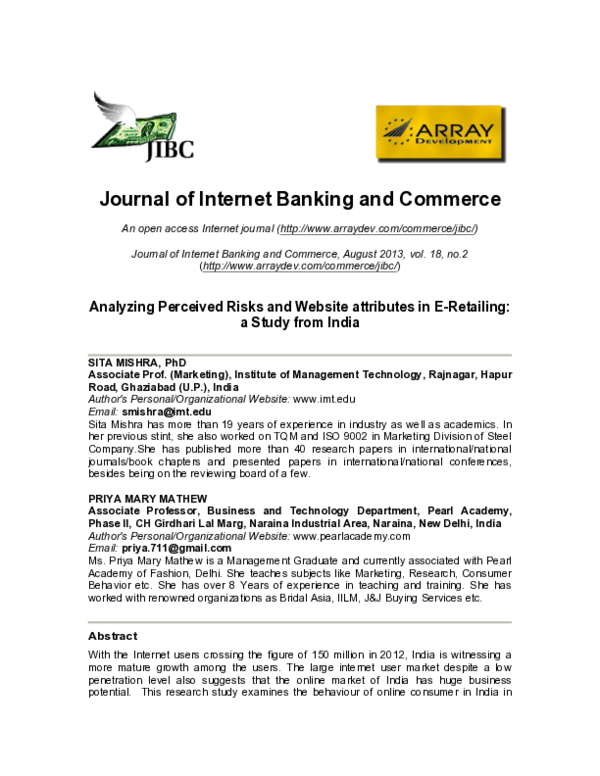 (PDF) Analyzing Perceived Risks and Website attributes in E-Retailing ...
