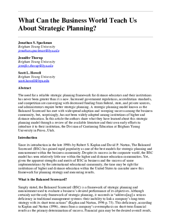 (PDF) What Can the Business World Teach Us about Strategic Planning