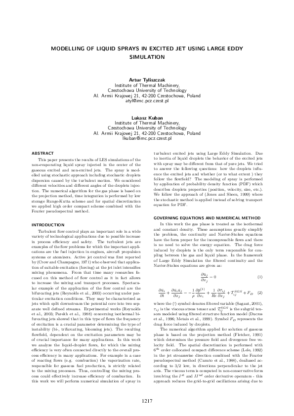 (PDF) Modelling of Liquid Sprays in Excited Jet Using Large Eddy Simulation