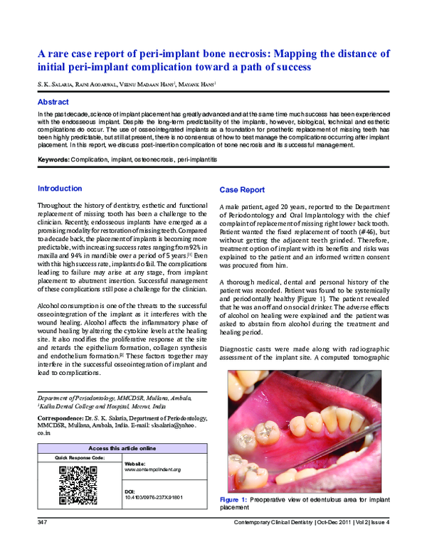 (PDF) A rare case report of peri-implant bone necrosis: Mapping the ...