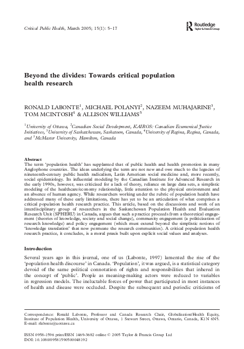 (PDF) Beyond the Divides: Towards Critical Population Health Research ...