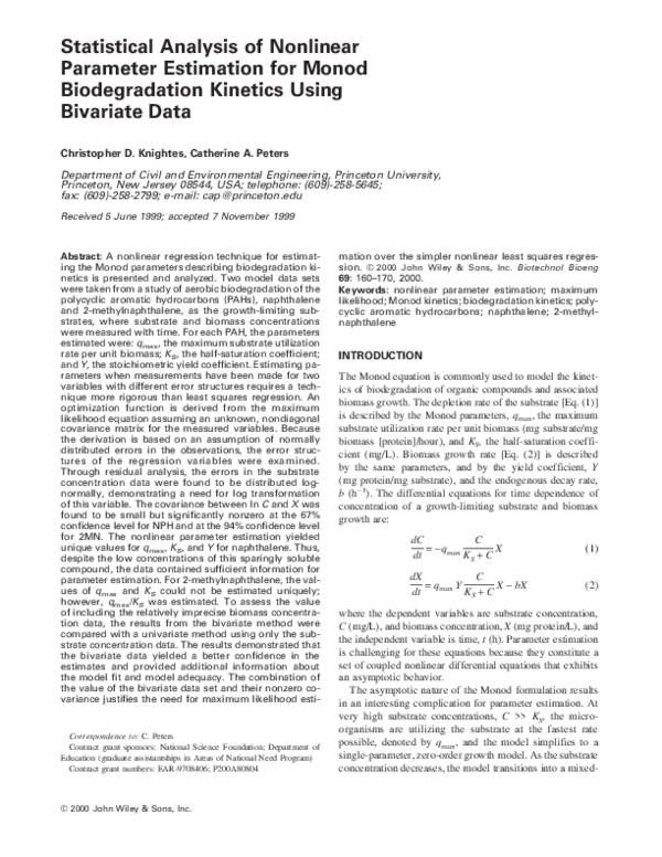 (PDF) Statistical analysis of nonlinear parameter estimation for monod ...