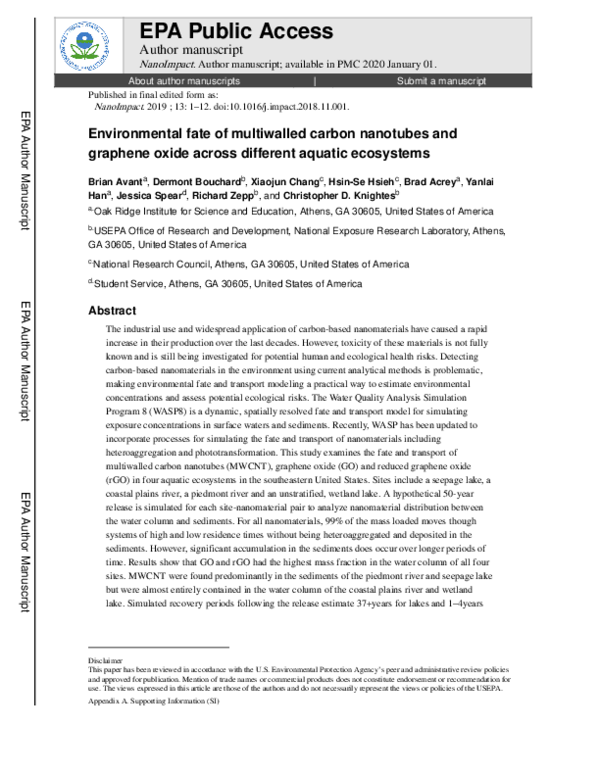 (PDF) Environmental fate of multiwalled carbon nanotubes and graphene ...