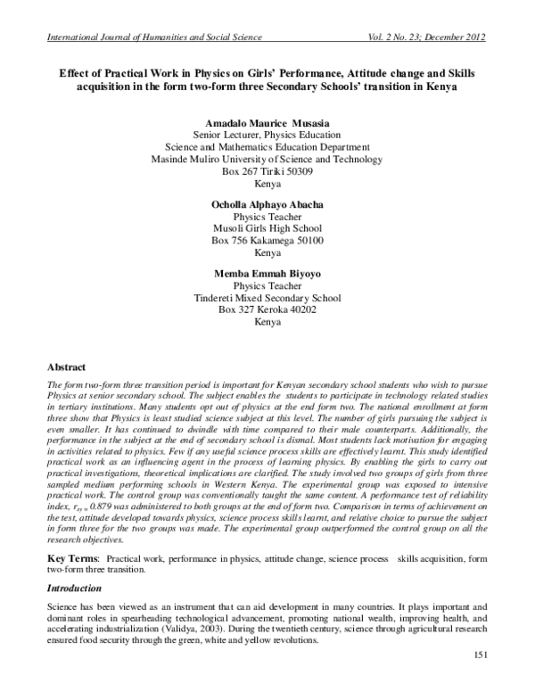 (PDF) Effect of Practical Work in Physics on Girls' Performance ...