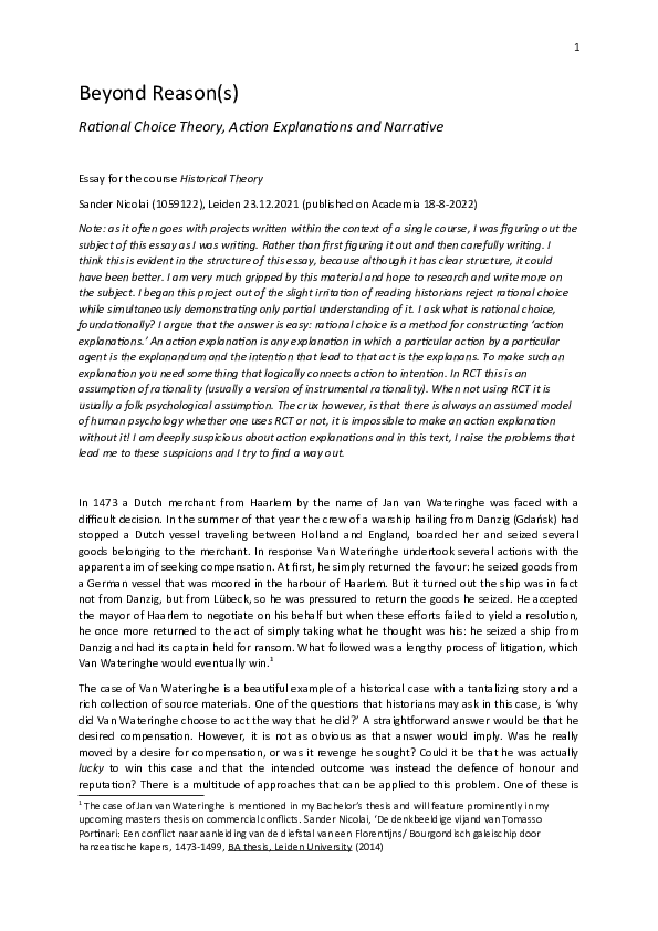 (DOC) Sander Nicolai, Beyond Reason(s), Rational Choice Theory, Action ...