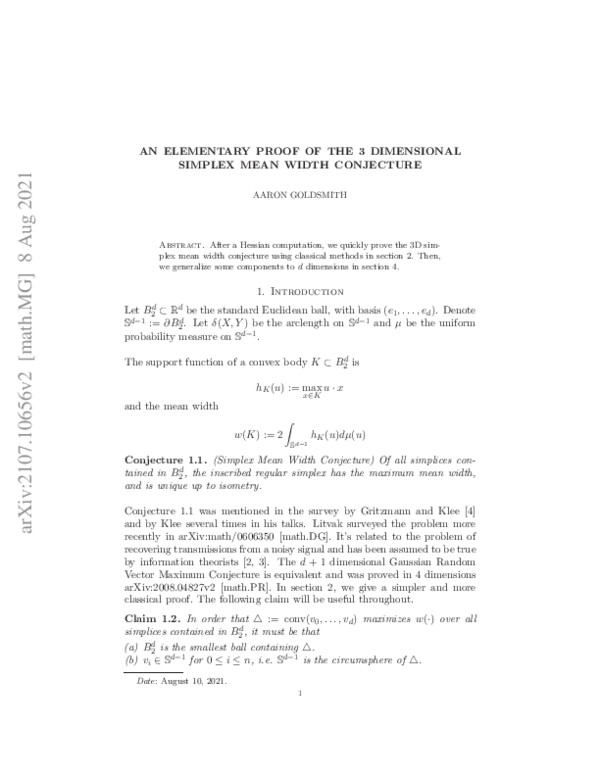 (PDF) An Elementary Proof of the 3 Dimensional Simplex Mean Width ...