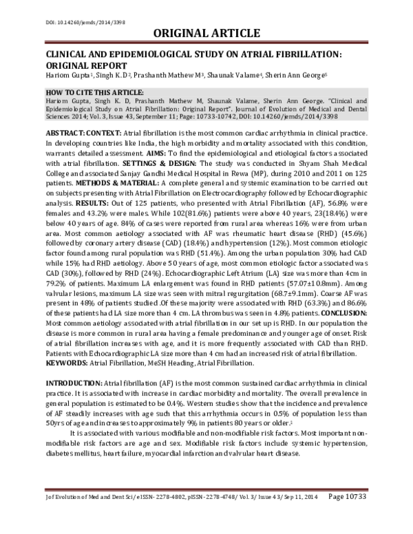 (PDF) Clinical and Epidemiological Study on Atrial Fibrillation ...