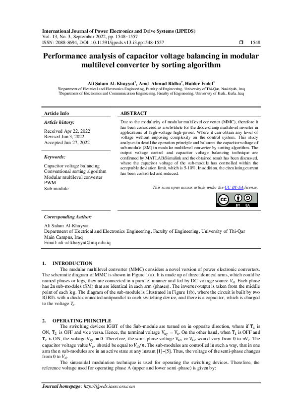 (PDF) Performance analysis of capacitor voltage balancing in modular ...