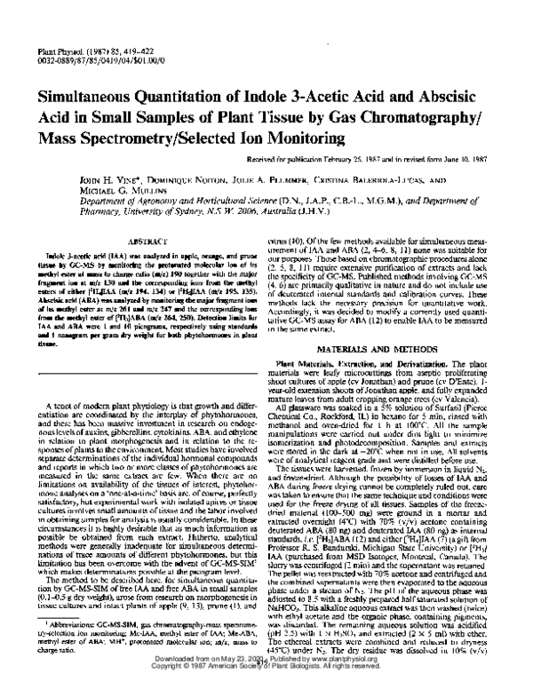 (PDF) Simultaneous Quantitation of Indole 3-Acetic Acid and Abscisic ...