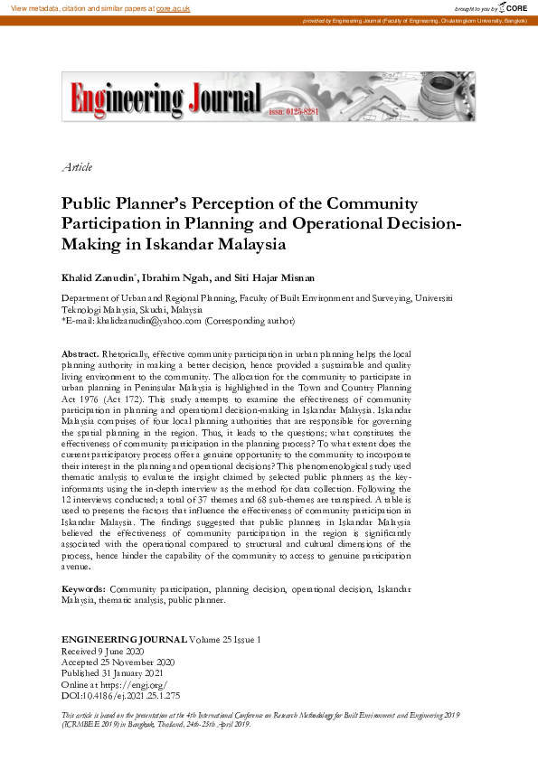 (PDF) Public Planner's Perception of the Community Participation in ...