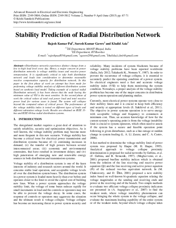 (PDF) Stability Prediction of Radial Distribution Network