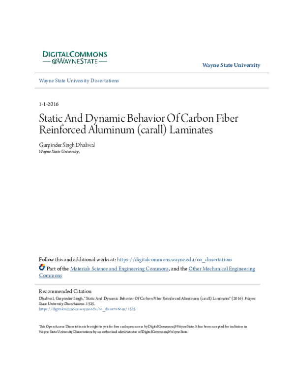 (PDF) Static And Dynamic Behavior Of Carbon Fiber Reinforced Aluminum ...
