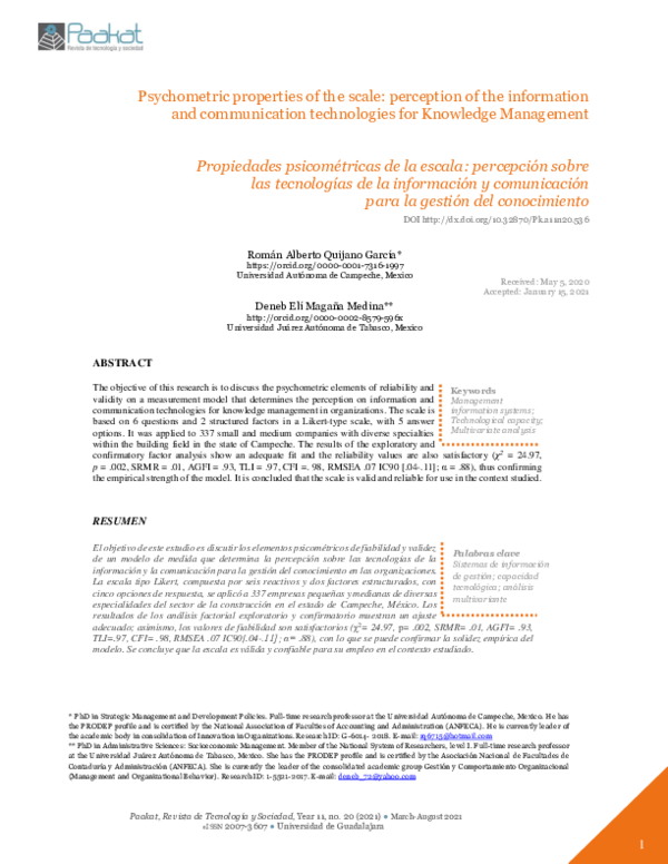 (PDF) Psychometric properties of the scale: perception of the ...
