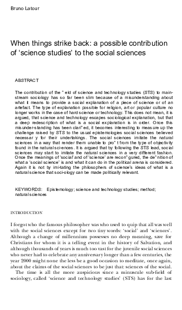 (PDF) When things strike back: a possible contribution of 'science ...