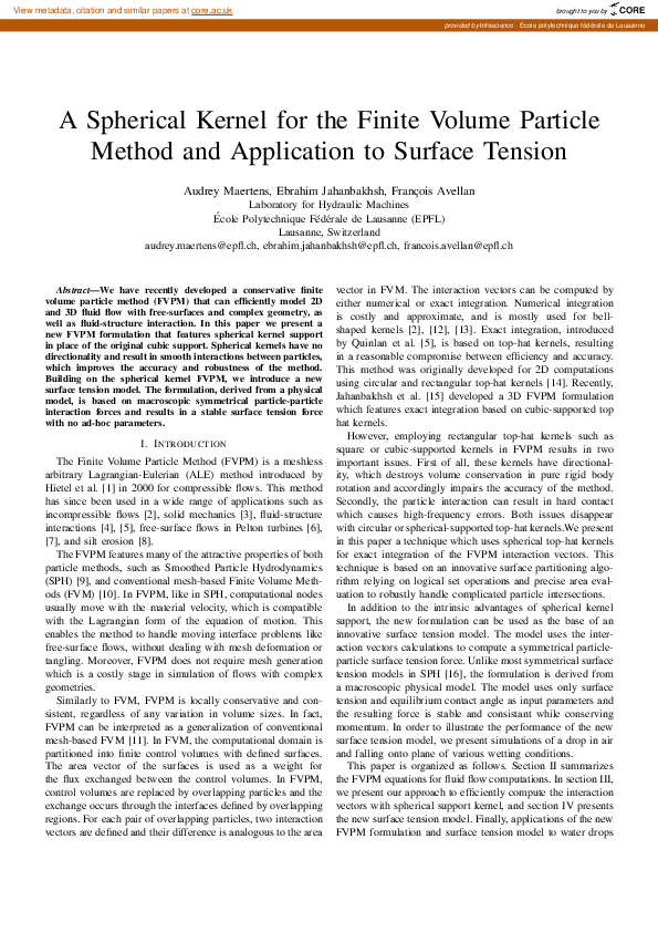 (PDF) A spherical kernel for the Finite Volume Particle Method and ...