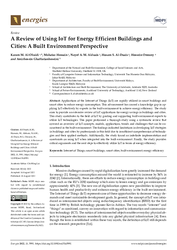 (PDF) A Review of Using IoT for Energy Efficient Buildings and Cities ...