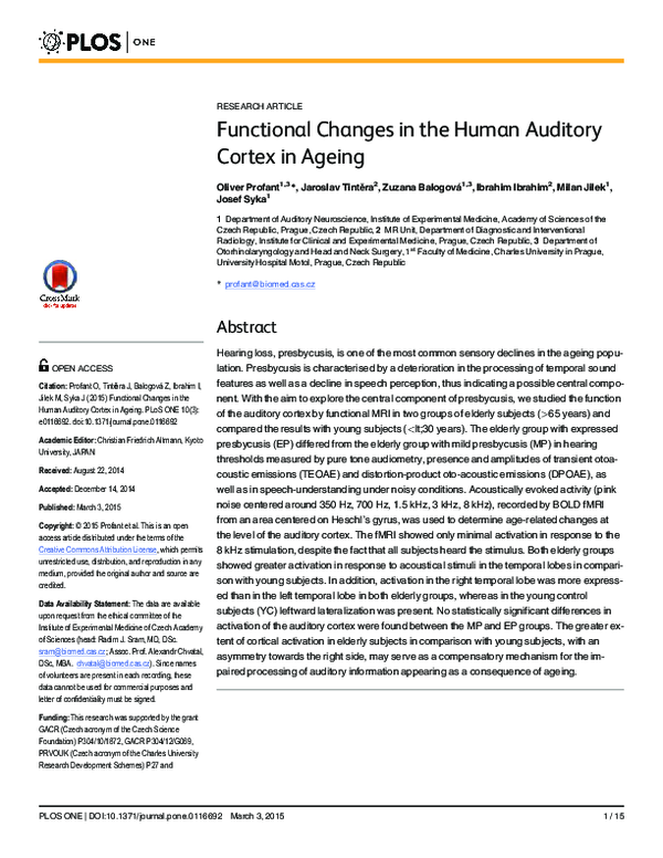 (PDF) Functional changes in the human auditory cortex in ageing