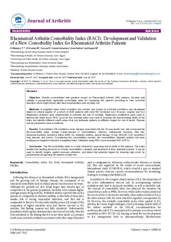 (PDF) Rheumatoid Arthritis Comorbidity Index (RACI): Development and ...